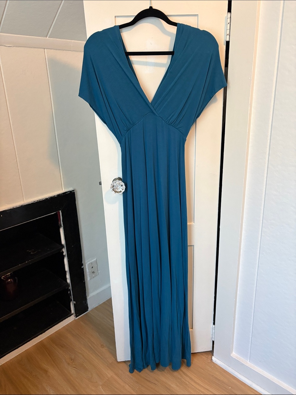Deep Teal V-Neck Maxi Dress - Classic Draped Silhouette